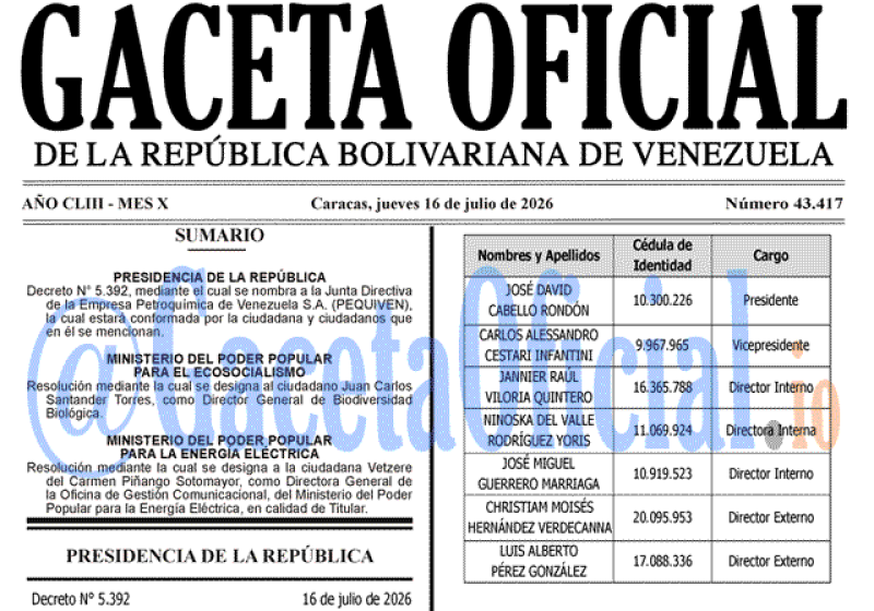 2026-07-16 Gaceta Oficial Venezuela #43417