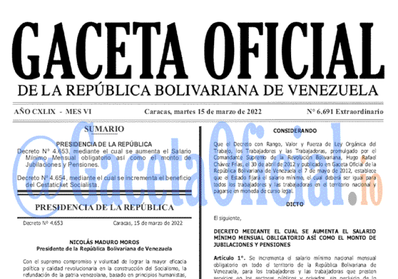 2022-03-15 Gaceta Oficial Venezuela #6691